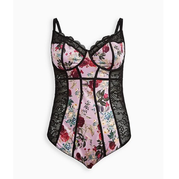 torrid Tops - Torrid UNDERWIRE BODYSUIT - SATIN & LACE FLORAL PINK Size 5